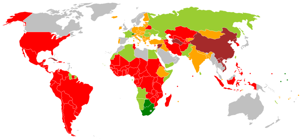 Repúbliques del món el 2006. vermell - presidencialisme - verd - presidència executiva unida al parlament - oliva - sistema semipresidencialista - taronja - repúbliques parlamentàries - marró - repúbliques unipartidistes.